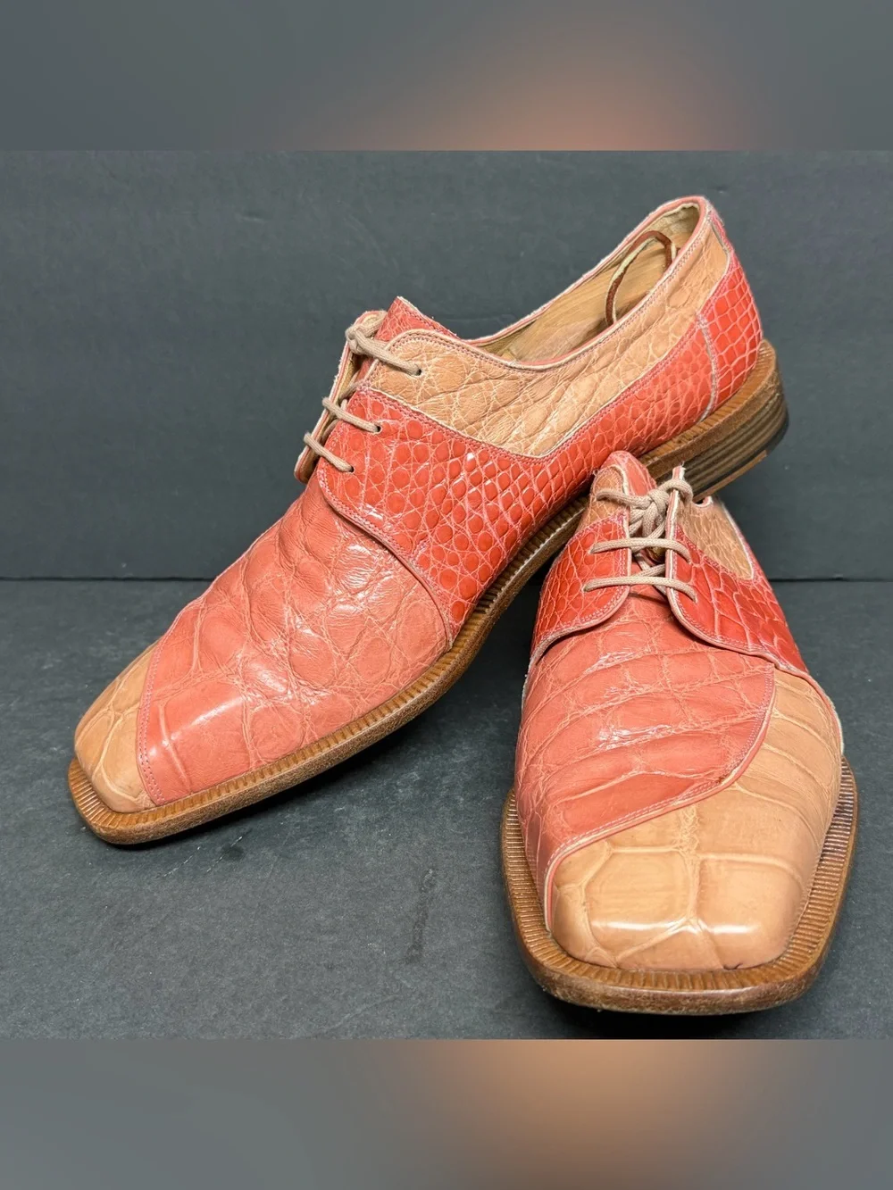 MAURI Exotic Leather ALLIGATOR Dress Shoes Men 12 Tan Salmon Italy Rare